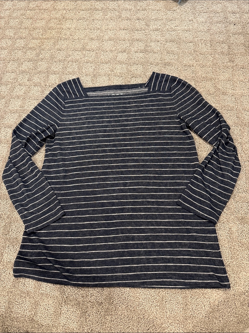 LOFT Navy and White Striped Long Sleeve Top